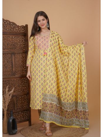 Women Printed Embrodriery Kurta with Palazzo & Dupatta MF-264