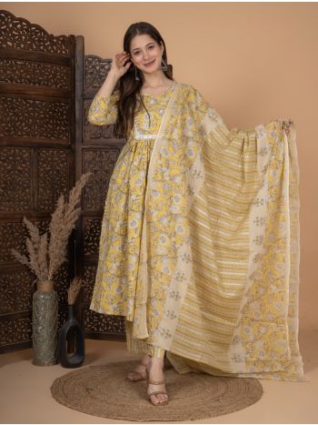 Women Printed Anarkali Kurta with Palazzo & Dupatta MF-276