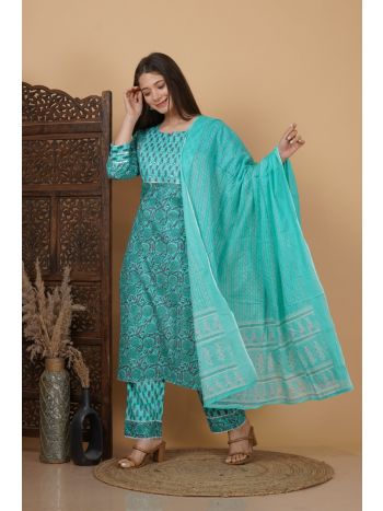Women Printed Straight Kurta with Palazzo & Dupatta MF-258