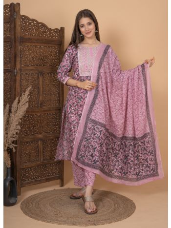 Women Printed Embrodriery Kurta with Palazzo & Dupatta MF-265