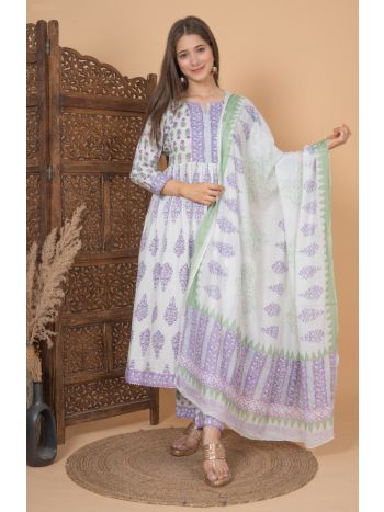 Women Printed Anarkali Kurta with Palazzo & Dupatta MF-270