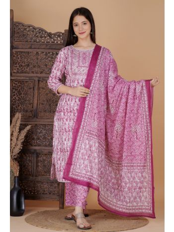 Women Printed Embrodriery Kurta with Palazzo & Dupatta MF-263