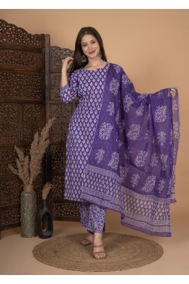 Women Printed Straight Kurta with Palazzo & Dupatta MF-273
