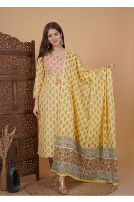 Women Printed Embrodriery Kurta with Palazzo & Dupatta MF-264