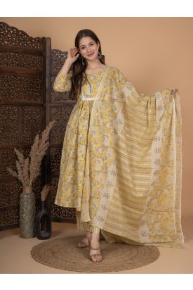 Women Printed Anarkali Kurta with Palazzo & Dupatta MF-276