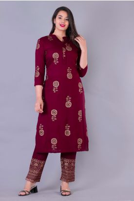 Women Printed Kurta with Palazzo PURPLE MF-110