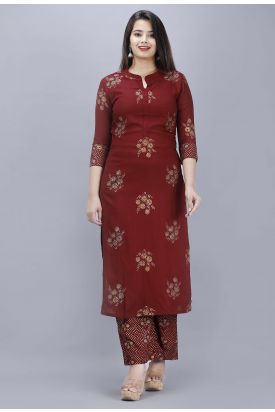 Women Printed Kurta with Palazzo MAROON MF-145