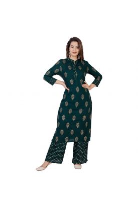 Women Printed Kurta with Palazzo DARK GREEN MF-90