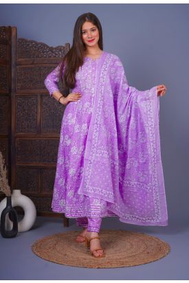 Women Printed Kurta with Palazzo & Dupatta LAVENDER MF-234