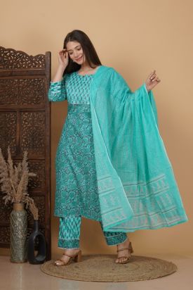 Women Printed Straight Kurta with Palazzo & Dupatta MF-258