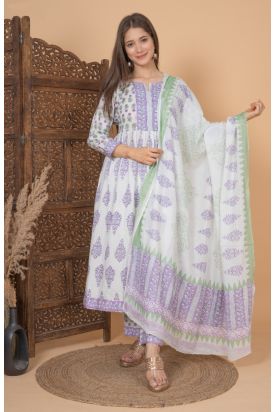 Women Printed Anarkali Kurta with Palazzo & Dupatta MF-270