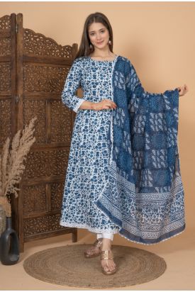 Women Printed Anarkali Kurta with Palazzo & Dupatta MF-266