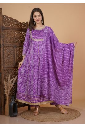 Women Printed Anarkali Kurta with Palazzo & Dupatta MF-262