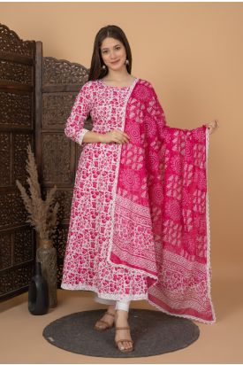 Women Printed Anarkali Kurta with Palazzo & Dupatta AF-266