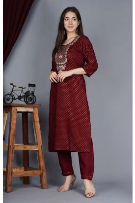 Women Printed Kurta with Palazzo & Dupatta MAROON MF-197