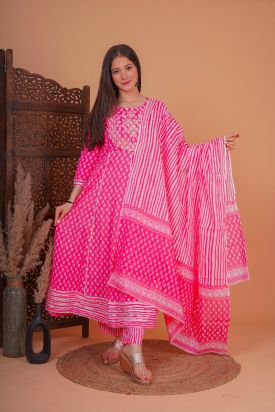 Women Printed Kurta with Palazzo & Dupatta LIGHT PINK MF-239