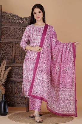 Women Printed Embrodriery Kurta with Palazzo & Dupatta MF-263