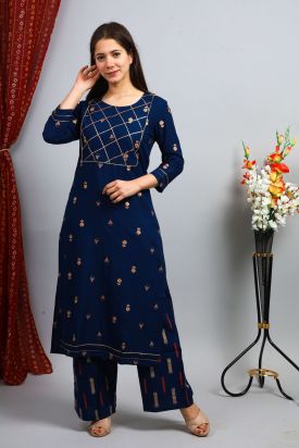 Women Printed Kurta with Palazzo DARK BLUE MF-166