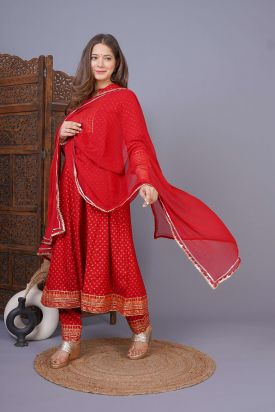Women Printed Kurta with Palazzo & Dupatta MAROON MF-208