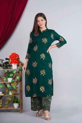 Women Printed Kurta with Palazzo GREEN MF-199