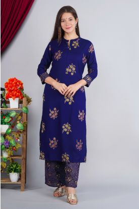Women Printed Kurta with Palazzo TEAL BLUE MF-200